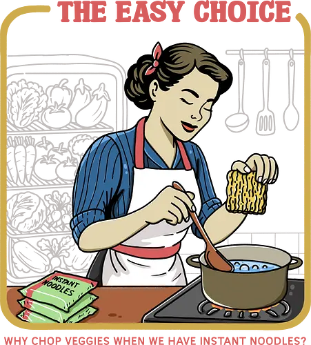 The Easy Choice  - healthy, noodles, noodle, instant noodles, easy choice, kitchen, retro, food, foodies, sarcastic, sarcastic, vegetables, veggies, unhealthy, absurd