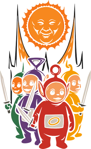  The Sun Warriors - Teletubbies, dark fantasy, funny, meme, parody, fantasy, grim, warriors, sun, nerd, geek, otaku, pop culture, sword, medieval, battle, retro, cartoon, 90s, nostalgia, vintage, unique, original, cult classic, TV show, TV series, baby sun, edgy, ironic, ironic humor