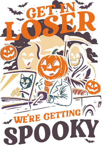 Get in loser Spooky - get in loser, spooky, pumpkin, halloween, funny, humor, spooky season, grim reaper, ghost, pumpkin, lm2Kone, geek