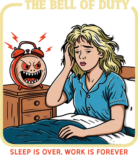 The Bell of Duty - salary, job, mental health, working mom, retro, horror, duty, bell, alarm, working, employee, office life, modern life, humor, relatable, sarcasm The Bell of Duty - salary, job, mental health, working mom, retro, horror, duty, bell, alarm, working, employee, office life, modern life, humor, relatable, sarcasm