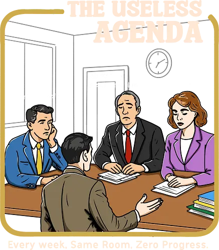 The Useless Agenda - daily meeting, working, boring, burnout, daily office, office life, horror, retro, employee, salary, sarcastic, relatable, nine to five