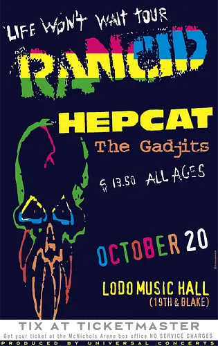 Rancid - Life Won’t Wait Tour - 20. Oktober - Lodo Music Hall Poster - Rancid, Life Won’t Wait, Lodo Music Hall, kalifornischer Punkrock, Sammlerposter, Hepcat, The Gadjits, Ska Punk, melodischer Hardcore, Tour 1998, Konzertplakat, 90er Punk, alternative Deko, Underground Kunst, Loja MacacoRato Rancid - Life Won’t Wait Tour - 20. Oktober - Lodo Music Hall Poster - Rancid, Life Won’t Wait, Lodo Music Hall, kalifornischer Punkrock, Sammlerposter, Hepcat, The Gadjits, Ska Punk, melodischer Hardcore, Tour 1998, Konzertplakat, 90er Punk, alternative Deko, Underground Kunst, Loja MacacoRato
