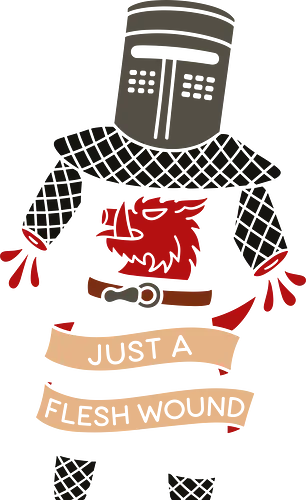 Just a Flesh Wound Black Knight - monty python, holy grail, black knight, just a flesh wound, comedy, cult classic, movie, medieval, knight, funny, fan art, british humor, parody, movie quote, graphic tee