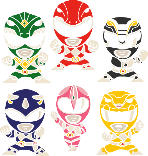 Mighty Morphin Chibi Rangers - red ranger, power rangers, mighty morphin, chibi, cute, superhero, retro, 90s, nostalgia, tv show, ranger, fan art, pop culture, geek, geeky, blue ranger, black ranger, yellow ranger, pink ranger, green ranger