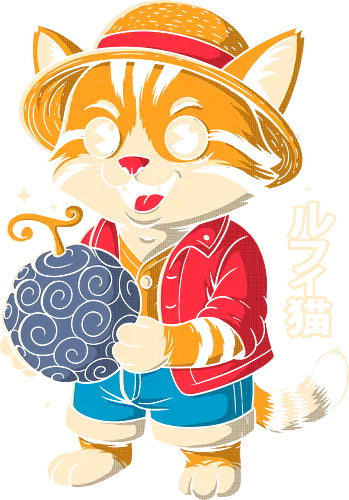 Luffycat - anime, parody, funny, cat, Pirate, pirate, otaku, manga, cartoon, geek, nerd, comedy, humor, weird, unique, cosplay, strawhat, character, quirky, adorable