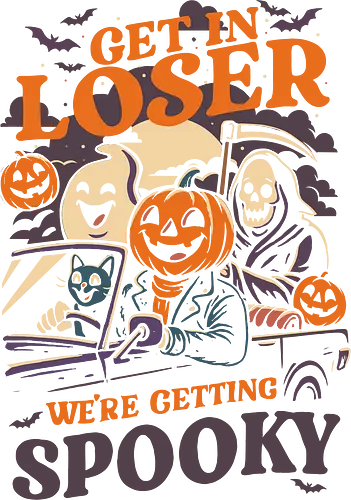 Get in loser Spooky - get in loser, spooky, pumpkin, halloween, funny, humor, spooky season, grim reaper, ghost, pumpkin, lm2Kone, geek