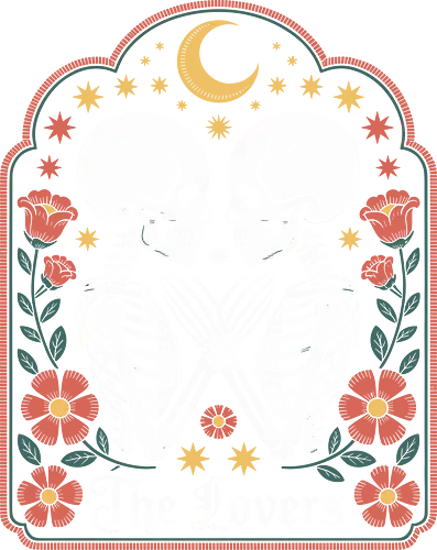 The Lovers Tarot Card Skeletons Gothic Romance Art - The Lovers, tarot card, skeletons, gothic romance, romantic, macabre, love, eternal love, gothic, celestial, moon, stars, roses, alternative love, tarot symbolism, dark art, unique gift, occult, metaphysical, Day of the Dead, spooky romance