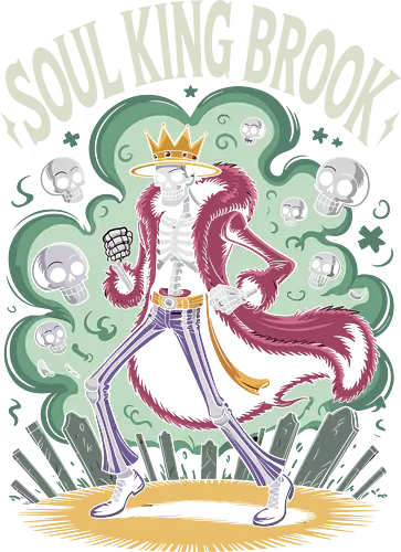 Soul King Brook Pirate Rockstar Skeleton Art - Soul King Brook, Pirate, skeleton, musician, rockstar, anime, manga, Yohohoho, Brook, music, pirate, anime art, fan merchandise, dead bones, afro, king, musical notes, anime fan
