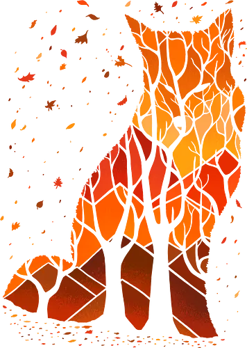 Autumn Fox - autumn, animal, fall, fall season, forest, fox, landscape, leaves, minimalist, nature, negative space, silhouette, trees, warm colors, bare trees