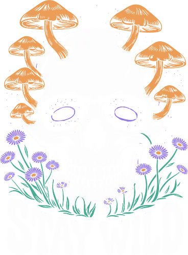 Stay Wild" Mushroom Skull Cottagecore Gothic Art - Stay wild, mushroom skull, cottagecore, gothic, dark academia, fantasy art, whimsical, skull, mushrooms, wildflowers, nature, free spirit, untamed, unique art, bohemian, celestial, spooky, botanical, indie aesthetic, magical