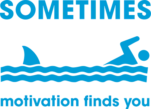 Sometimes Motivation Finds You" Funny Shark Swimmer Art - Motivation, funny quote, shark, swimmer, funny motivation, sometimes motivation finds you, shark fin, humor, witty, sarcastic, scary, funny saying, workout, swimming, joke, funny typography, humorous gift, relatable, dark humor, playful