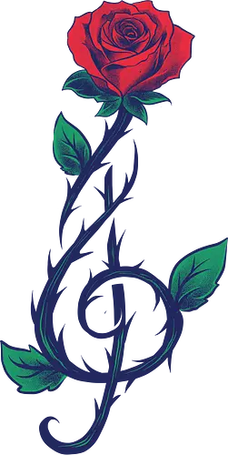 musical rose - rose art, rose design, red rose, black rose, gothic rose, vintage rose, aesthetic rose, watercolor rose, rose illustration, rose flower, floral rose, tattoo rose, blooming rose, rose love, minimal rose, music art, music design, music notes, treble clef, guitar art, piano art, violin art, music lover, retro music, rock music, classical music, music illustration, music festival, music vibes, music aesthetic
