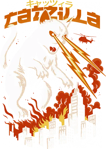 Catzilla - catzilla, giant cat, funny cat art, monster cat, laser eyes, retro comic art, city destruction, sci-fi humor, kaiju cat, pop culture parody, cat lovers gift, geek design, comic book style, absurd humor, epic cats, kawaii chaos