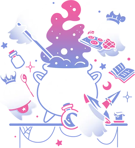 Spooky Ghost Party - ghosts, cauldron, halloween, haunted, cute ghost, creepy cute, kawaii, magical, pastel goth, potion, spooky, witchy, baking, cookie, october
