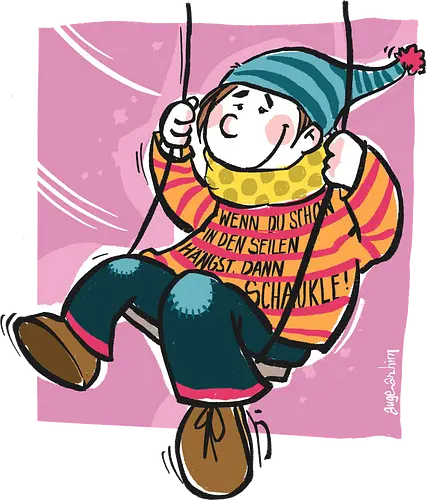Ringeldinger "Wenn du schon in den Seilen hängst .." - Ringelpullisprüche, Ringeldinger, streifenweise, Spruch, Weisheit, Motivation, Ringelpulli, Sprüche Shirt, Cartoon Illustration, Statement Shirt, Handgezeichnet, Humor, Selbstironie, Streifenpulli, Spruchshirt deutsch