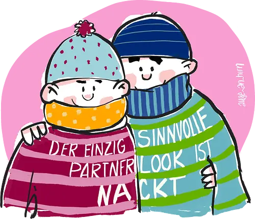 Ringeldinger "Partnerlook" - Ringelpullisprüche, Ringeldinger, streifenweise, Partnerlook, Partner, Beziehung, nackt, Spruch, Weisheit, Motivation, Ringelpulli, Sprüche Shirt, Cartoon Illustration, Statement Shirt, Handgezeichnet, Humor, Selbstironie, Streifenpulli, Spruchshirt deutsch