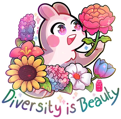 Diversity is Beauty - Beauty, comic, cute, affirmation, positive, unpolitischecomics, bunny, flowers, blumen, Sonnenblume, Peonie, Tulpe, Diversity