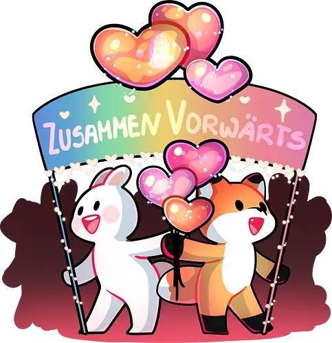 Zusammen vorwärts - pride, unpolitischecomics, bunny, fuchs, hase, rainbow, regenbogen, liebe