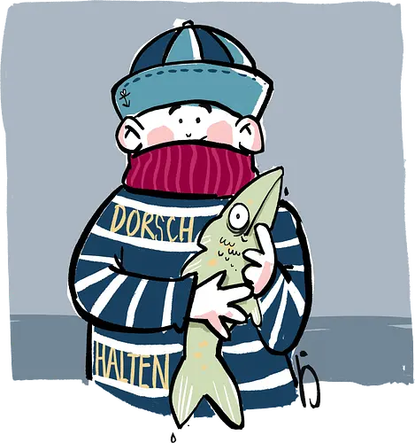 Dorsch halten! - Ringelpullisprüche, Ringeldinger, streifenweise, Spruch, Weisheit, Motivation, Ringelpulli, SprücheShirt, Cartoon Illustration, Statement, Fisch, Durchhalten, Handgezeichnet, Humor, Selbstironie, Streifenpulli, Spruchshirt, deutsch