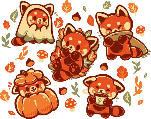 Red Panda Autumn Time - Rotpanda, Pandas, Rotpanda, kawaii Herbst, süßer Herbst, red panda, pandas, redpanda, kawaii fall, cute autumn, pumpkin season, cozy, fall, aesthetic, autumn leaves, spice, fall vibes, lots of red pandas