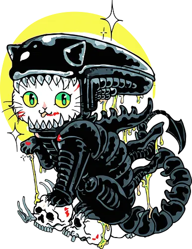 Cat Xenomorph Queen - Cat Xenomorph, Alien movie, cute horror, funny cat, sci-fi, fan art, t-shirt design, art print, spooky cat, Ripley, horror fan, macabre, funny graphic, quirky, movie mashup, geek art