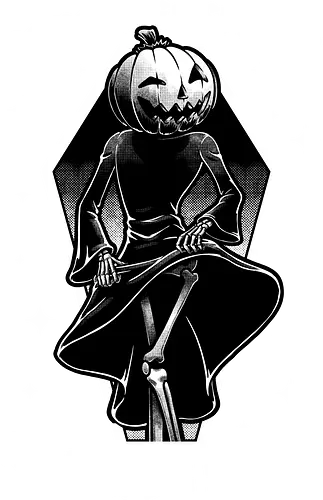 Spooky Reaper Pumpkin - Halloween, Pumpkin, Eerie, Fright, Creepy, Halloween Design, Halloween Art, Halloween Aesthetic, Halloween Vibes, Cute, Funny, Spooky, Spooky Season, Spooky Cute. Skull, Skeleton, Death, Grim Reaper, Soul Reaper, Reaper, Pumpkin, Pumpkin Carving, Dance, Dancing, Sexy, Sexuality