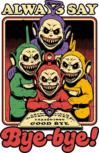 Tube TV Show Ouija - Tv Show, Ouija Board, Ouija, Scary, Creepy, Spooky, Spooky Season, Ghost, Fun, Funny, Horror, Horror Movies, Horror Movie, Vintage, Retro, Retro Vintage, Old, British, Creature, Monsters, Monster, Creatures, Parody, Colorful, Smile, Halloween, Dark Humor, Macabre