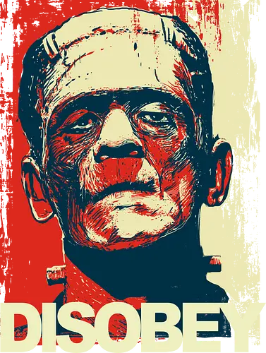Disobey - Frankenstein, horror, hope poster, shepard fairey, halloween, spooky