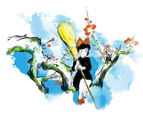 Sumi-e little witch - anime, movie, little witch, Kiki, movie, japan pop culture