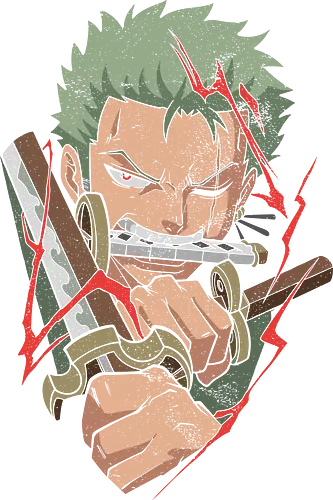 Roronoa Zoro: Three Sword Style - Roronoa Zoro, Pirate, Three Sword Style, Santōryū, anime, manga, swordsman, fan art, t-shirt design, art print, distressed graphic, cool anime art, geek art, Straw Hat Pirates, vintage, awesome