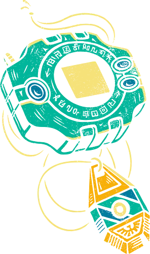 Distressed DigiVice - Digital, DigiVice, Digimon Adventure, 90s anime, retro anime, fan art, t-shirt design, art print, distressed graphic, pop culture, Crest of Courage, digital monster, geek art, nostalgic, Tai Kamiya