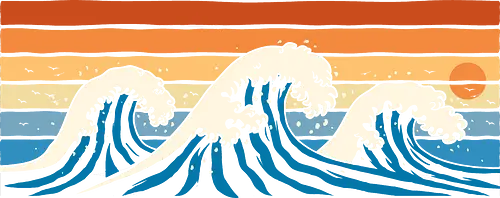 Retro Waves - kawagawa, waves, surfing, summer, retro, vintage, art, classic, sea, ocean, sunset