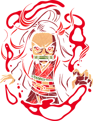 Rage of the Nezuko - Nezuko, Slayer, Kimetsu no Yaiba, demon form, distressed graphic, anime, manga, fan art, t-shirt design, art print, Bakatsu, retro comic, cool anime girl, geek art, stylish, fierce, Tanjiro
