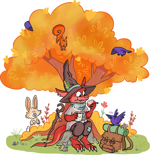Kleine Pause - Comic, Kobold, Herbst, Cozy, Fantasy, Pen and Paper, Pen and paper, Drache