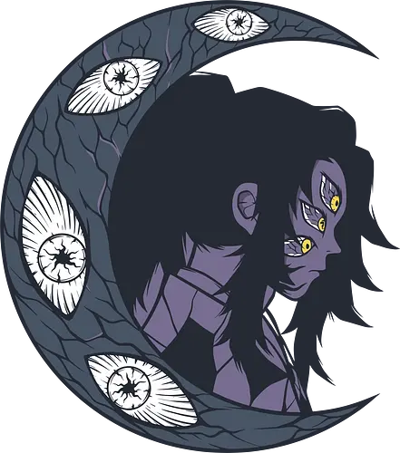 Upper Moon's Crescent - Kokushibo, Slayer, Kimetsu no Yaiba, Upper Rank One, Twelve Kizuki, anime, manga, fan art, t-shirt design, art print, moon demon, dark art, villain, stylish, geek art, KNY, intense, multi-eyed, crescent moon