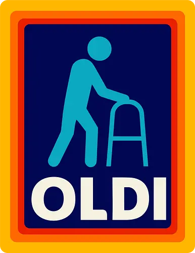 OLDI Discount Grocer - ALDI parody, funny shopping, OLDI, grocery store meme, retired life, ironic humor, pop culture parody, elderly humor, senior citizen gift, distressed logo, cool graphic, t-shirt design, humorous, witty