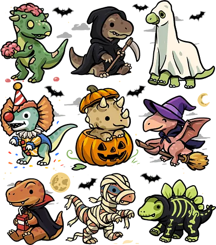 Spooky Dinosaurs - halloween dinosaur, dino, dinosaur, dracula, ghost, horror, mummy, spooky, spooky season, t rex, trex halloween, trick or treat, zombie