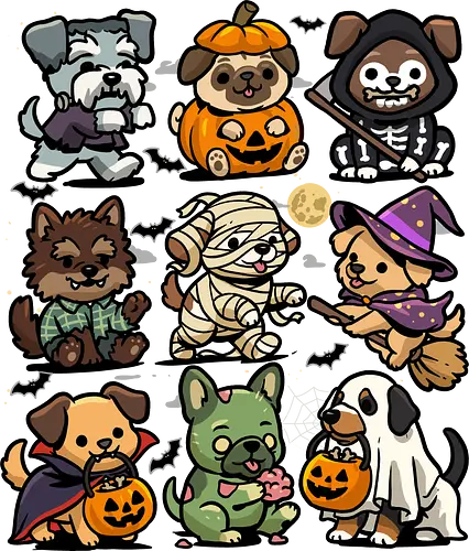 Spooky Dogs - halloween dog, dog, dogs, dracula, ghost, halloween, horor, pumpkin, puppies, puppy, scary, spooky, vampire, witch, zombie