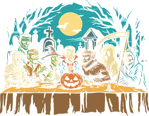 Halloween Supper - zombie, last supper, christian, creepy, davinci, ghost, grim reaper, halloween, horror, jesus, mummy, religion, spooky, vampire, witch