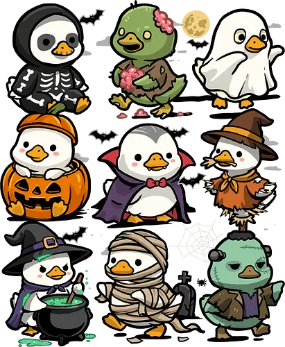 Spooky Ducks - halloween duck, autumn, cauldron, duck, ducks, fall season, ghost, halloween, mummy, pumpkin, scarecrow, trick or treat, vampire, witch, zombie