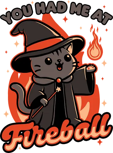 Magical Fireball Cat - cat, black cat, magic, magical, fireball, ritual, mage, wizard, sorcerer, rpg, role-playing game, pet, Pen and Paper, d20, fun, funny, cute, Dungeon Master, Dungeon, Role-play, Role-playing