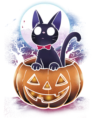 Jiji Pumpkin - Halloween, cat, tiger, pumpkin, spooky, horror, landscape, night, scary, animals, bats, trees, nature, movies, anime, manga