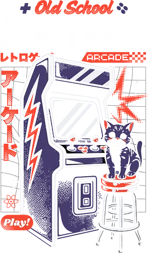 Old School Retro Gaming Cat - retro gaming, old, arcade, kitten, old school, cat, gaming, retro, kitty, kanji, japan, japanese, asian, animals, cute, funny