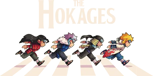 The Hokages - Shinobi, anime, manga, abbey road, chibi, cute, running, ninja, hokage, hashirama, tobirama, minato, ninjas