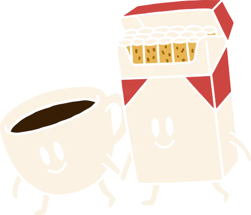 Best Buds: Coffee and Cigarettes - Coffee and cigarettes, best buds, quirky humor, minimalist, cartoon, retro, smoking, coffee lover, funny graphic, bad habits, t-shirt design, art print, caffeine, nicotine, cute