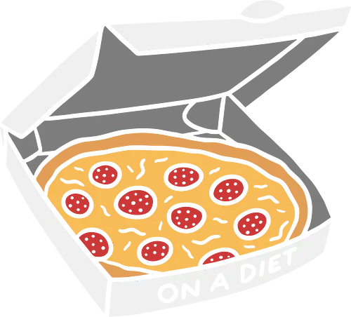 Diet Interrupted - On a diet, pizza, pizza box, funny diet, food humor, pepperoni, sarcastic, relatable, cheat day, foodie, t-shirt design, art print, minimalist, quirky humor, weight loss joke, fast food