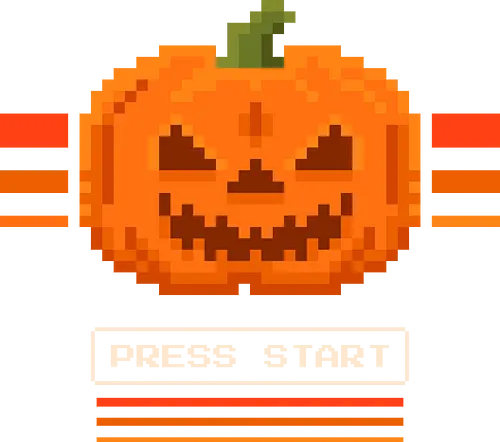 Pixel Pumpkin Press Start Retro Halloween - halloween, 8bit, arcade, fall, gamer, geek, jack o lantern, nostalgic, pixel art, press start, pumpkin, retro, spooky, video game, vintage