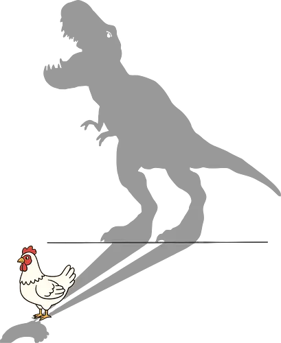  T-Rex Shadow (Inner Dino) - Chicken T-Rex, dinosaur humor, funny chicken, paleontology, science joke, inner dinosaur, T-Rex shadow, funny animal art, minimalist, clever graphic, t-shirt design, art print, pop culture, evolution, nerdy