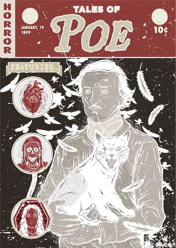 Tales of Poe - edgar allan poe, horror comics, the raven, the black cat, black cat, green devil artwork