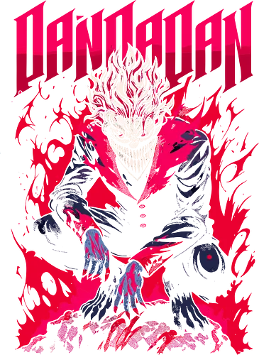 Spirit Possessed Dandadan - red and white, stylish, edgy graphic, unique anime, occult, geek art, Dandadan, manga, anime, fan art, t-shirt design, art print, spirit possession, yokai, Paranormal, action manga